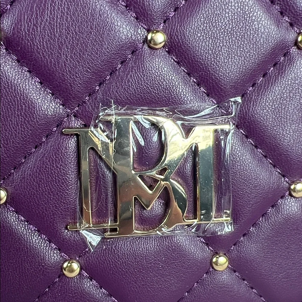 NWT Badgley Mischka Plum Quilted Vegan Leather Crossbody Bag w Chain Strap_6